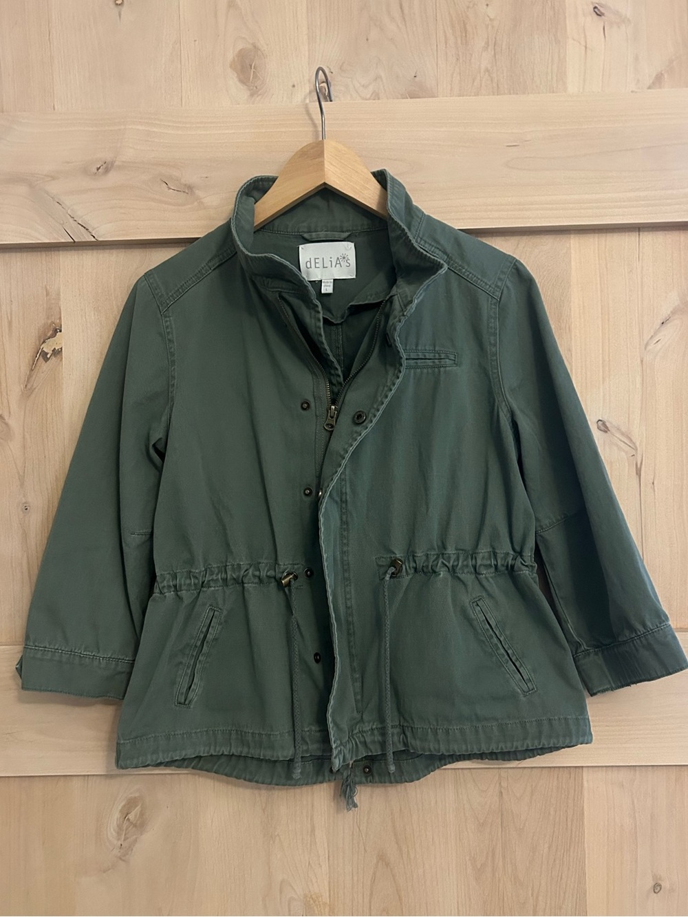 dELiA*s 90s Vintage Green Drawstring Waist Military style utility Jacket, Large
